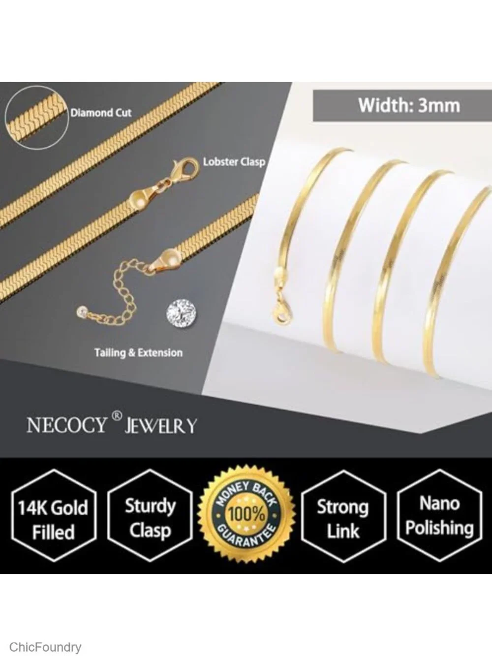 14K Gold Plated Snake Herringbone Necklace Women